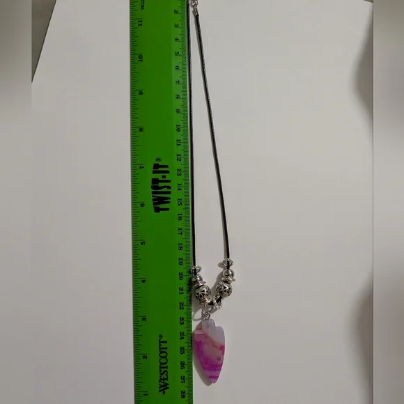 Handmade White & Pink Druzy Arrowhead Silver Beaded Necklace - Picture 5 of 14